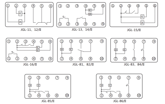 JGL-13/Ⅱ二相靜態(tài)反時(shí)限過(guò)流繼電器內(nèi)部端子外引接線圖