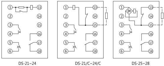 DS-22時間繼電器內部接線及外引接線圖(正視圖)