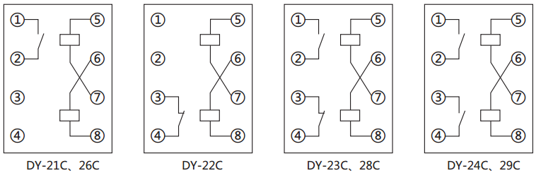 DY-22C、D電壓繼電器內部接線圖