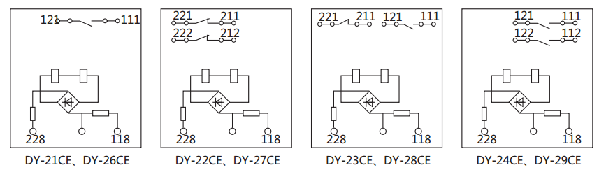 DY-27CE電壓繼電器內部接線及外引接線圖