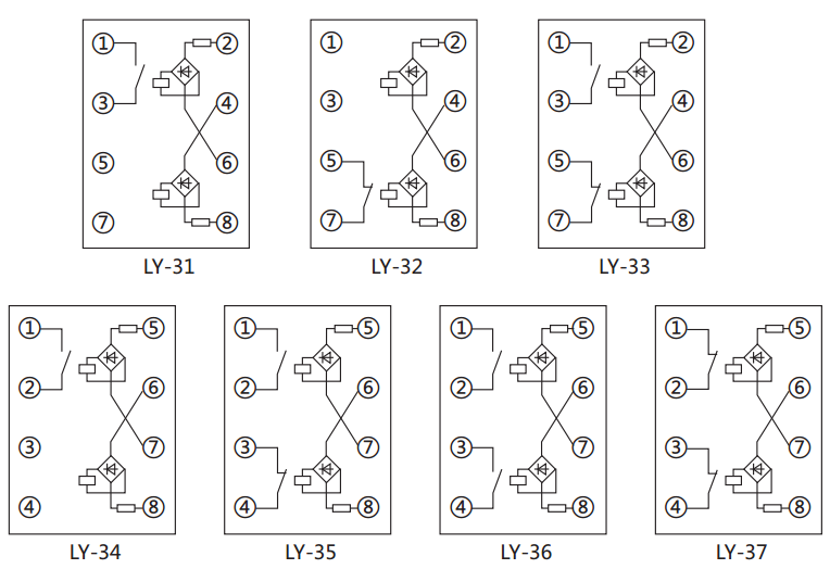 LY-36電壓繼電器內部接線及外引接線圖