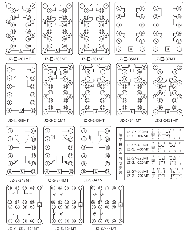 JZ-S/424MT跳位、合位、電源監(jiān)視中間繼電器內(nèi)部接線圖