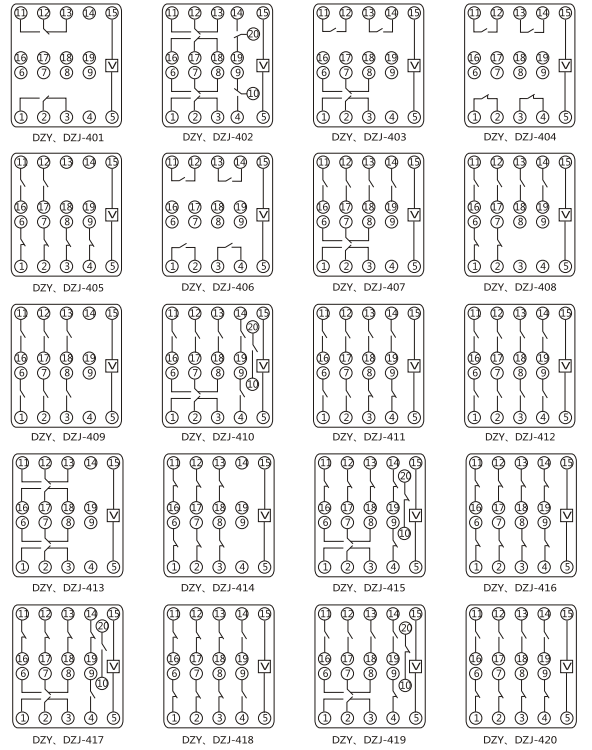 DZY（J)-403導軌式中間繼電器內部端子外引接線圖(正視)